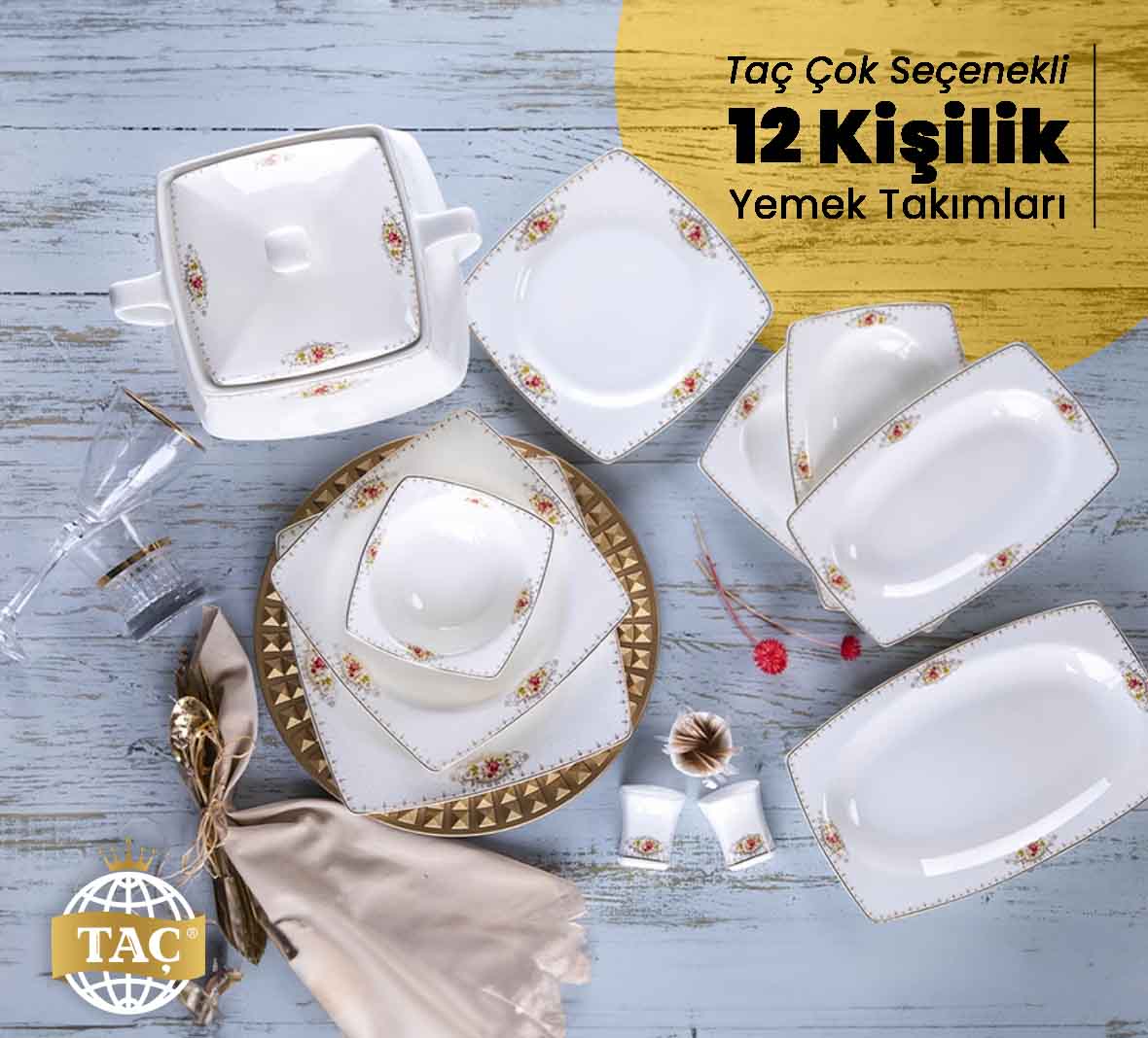 Taç Çok Seçenekli 12 Kişilik Yemek Takımları - Fiyatı - Fiyatları - Taç