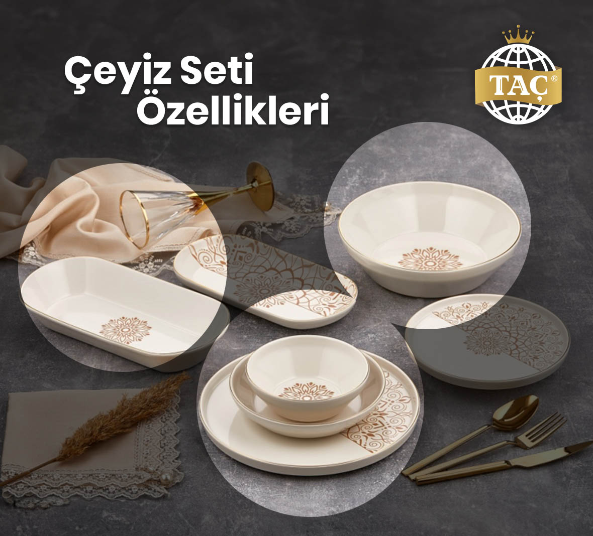 Çeyiz Setleri Özellikleri - Çelik Çeyiz Seti Gold - Taç