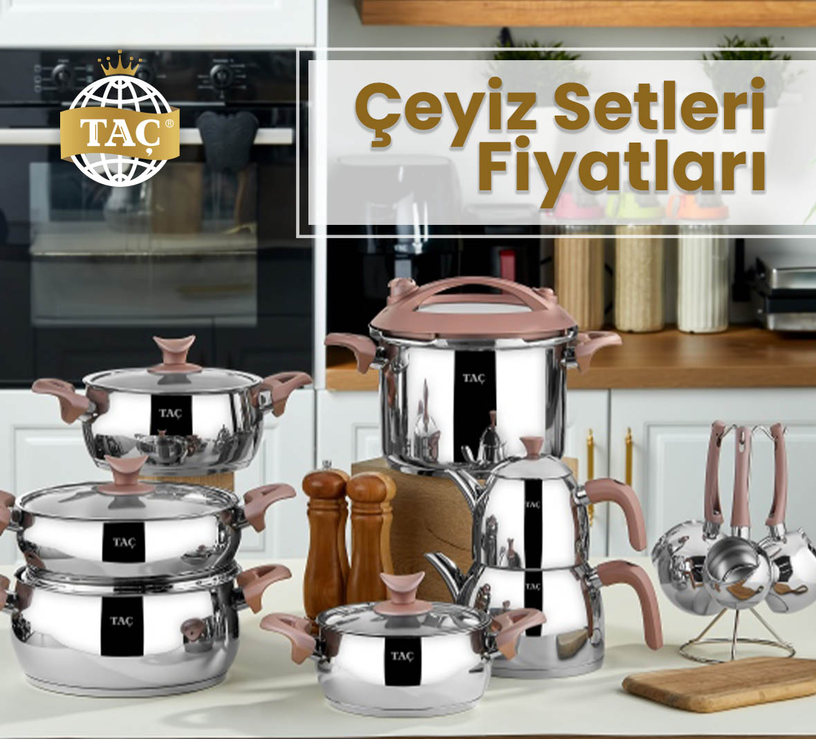 Çeyiz Setleri Fiyatları - Taç Miranda 8 Parça Çelik Çeyiz Seti Platin